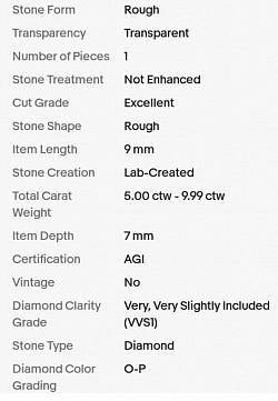 🔹Stone spec sheet.