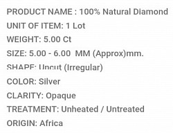 • Diamond specifications.